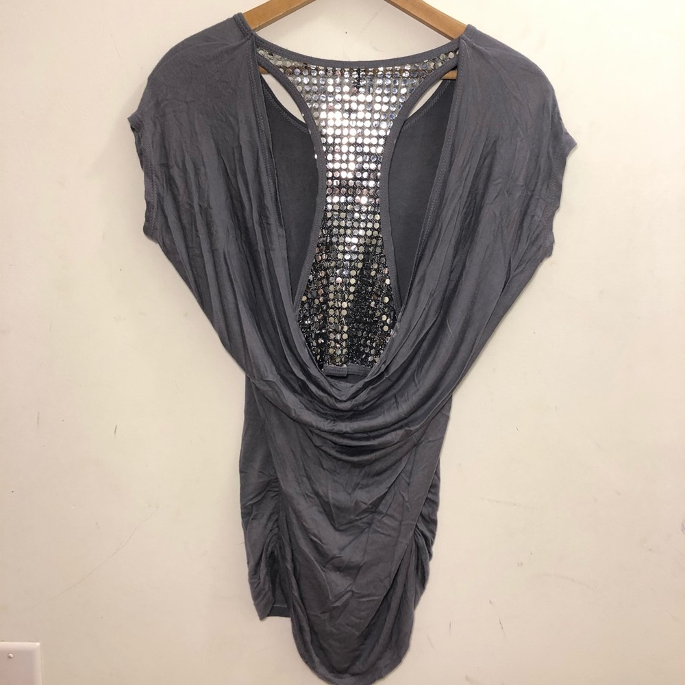 Sequin Back Grey Draped Shirt